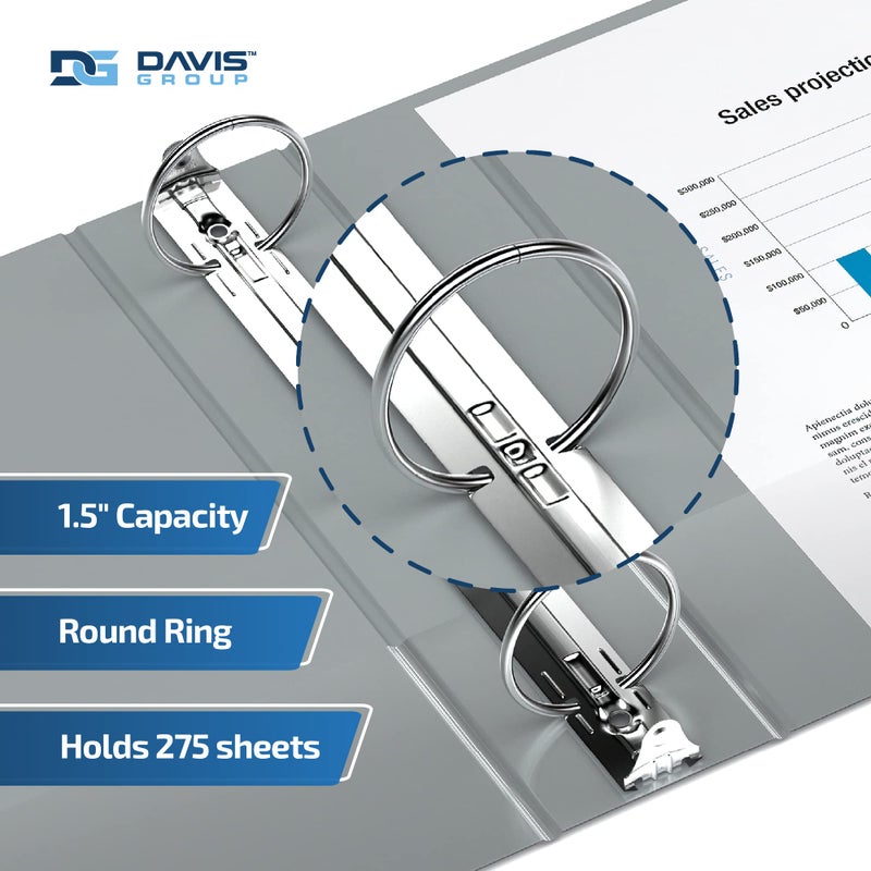 Davis Group Easyview Premium 3-Ring Binders with Clear-View Covers and Round Rings, Binders for School or Office, 1.5 Inch, Pack of 6, Gray - Image 2